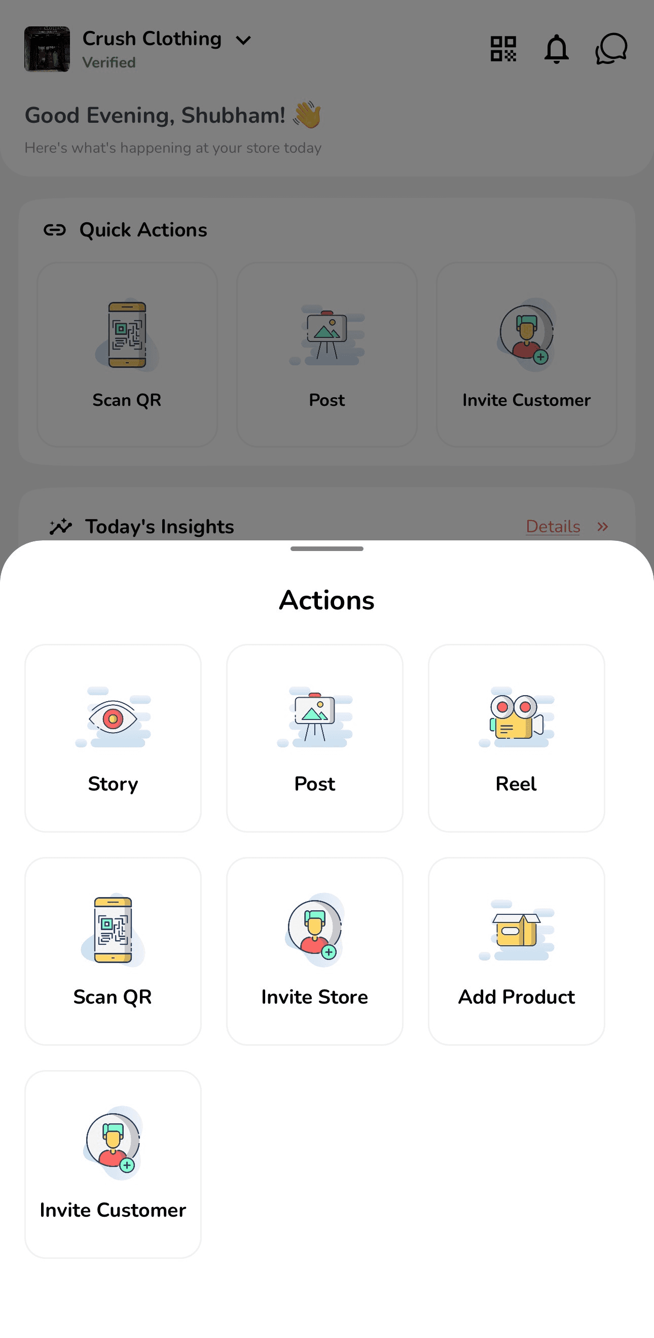 Glymp Business: store page with insights